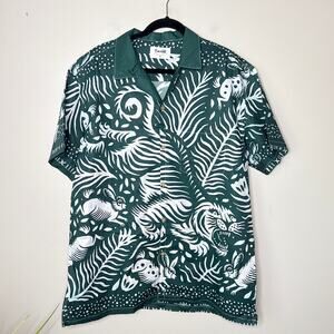 NEW Boozelele Men's Predator Tiger Print 100% Cotton Cuban Collar Shirt  Size XL